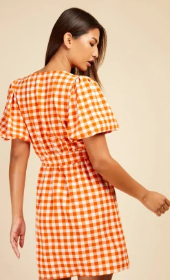 Little Mistress Dresses | Mini Dresses<Gingham Puff Sleeve Mini Wrap Dress