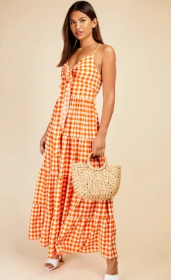 Little Mistress Race Day Edit | Summer / Holiday<Gingham Tie Front Maxi Dress