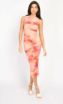 Little Mistress Chloe Lewis Collection | Dresses<Orange Print Mesh Midaxi Dress by Chloe Lewis