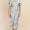 Little Mistress Dresses | Midi Dresses<Pastel Print Button Front Midi Dress