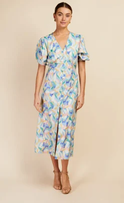 Little Mistress Dresses | Midi Dresses<Pastel Print Button Front Midi Dress
