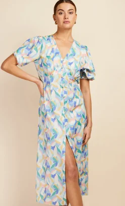 Little Mistress Dresses | Midi Dresses<Pastel Print Button Front Midi Dress