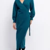 Little Mistress Dresses | Knitwear<Petrol Knit Midaxi Wrap Dress