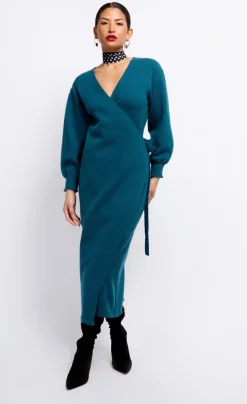 Little Mistress Dresses | Knitwear<Petrol Knit Midaxi Wrap Dress