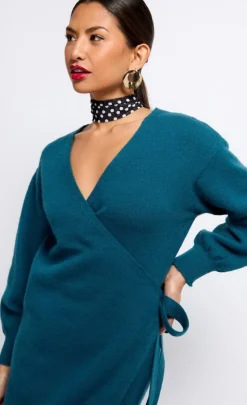Little Mistress Dresses | Knitwear<Petrol Knit Midaxi Wrap Dress