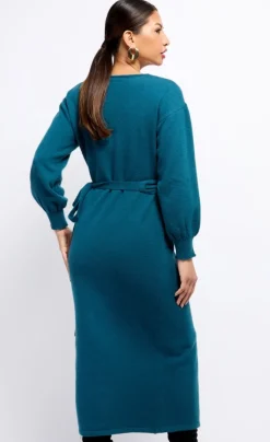 Little Mistress Dresses | Knitwear<Petrol Knit Midaxi Wrap Dress