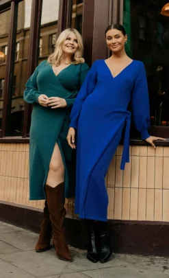 Little Mistress Dresses | Knitwear<Petrol Knit Midaxi Wrap Dress
