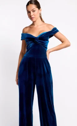 Little Mistress Jumpsuits & Playsuits | Race Day Edit<Petrol Velvet Bardot Jumpsuit