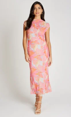 Little Mistress Dresses | Race Day Edit<Pink Print Mesh Midaxi Dress