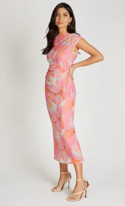 Little Mistress Dresses | Race Day Edit<Pink Print Mesh Midaxi Dress
