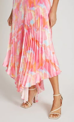 Little Mistress Dresses | Race Day Edit<Pink Print Satin Pleated Midaxi Dress