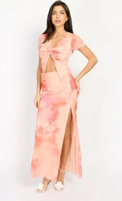 Little Mistress Chloe Lewis Collection | Co-Ords<Print Textured Midaxi Skirt by Chloe Lewis