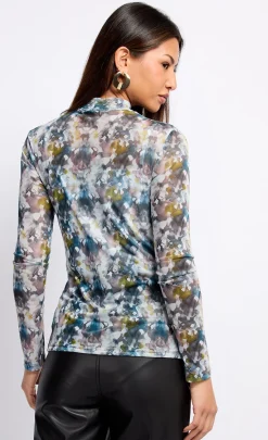 Little Mistress Tops<Printed Mesh Draped Top