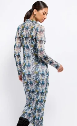 Little Mistress Dresses | Midi Dresses<Printed Mesh Midaxi Shirt Dress