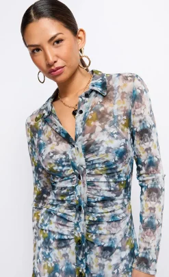 Little Mistress Dresses | Midi Dresses<Printed Mesh Midaxi Shirt Dress
