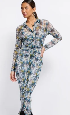 Little Mistress Dresses | Midi Dresses<Printed Mesh Midaxi Shirt Dress