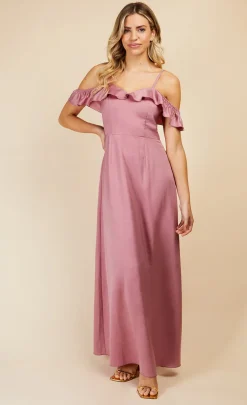 Little Mistress Dresses<Rose Quartz Frill Cold-Shoulder Maxi Dress
