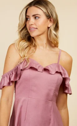 Little Mistress Dresses<Rose Quartz Frill Cold-Shoulder Maxi Dress