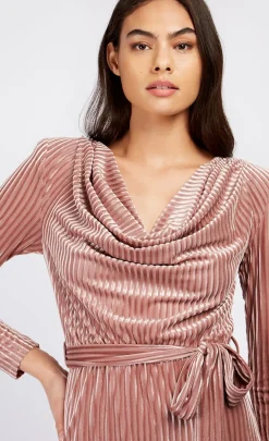 Little Mistress Race Day Edit<Rose Stripe Velvet Devore Cowl Neck Mini Dress