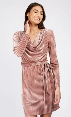 Little Mistress Race Day Edit<Rose Stripe Velvet Devore Cowl Neck Mini Dress