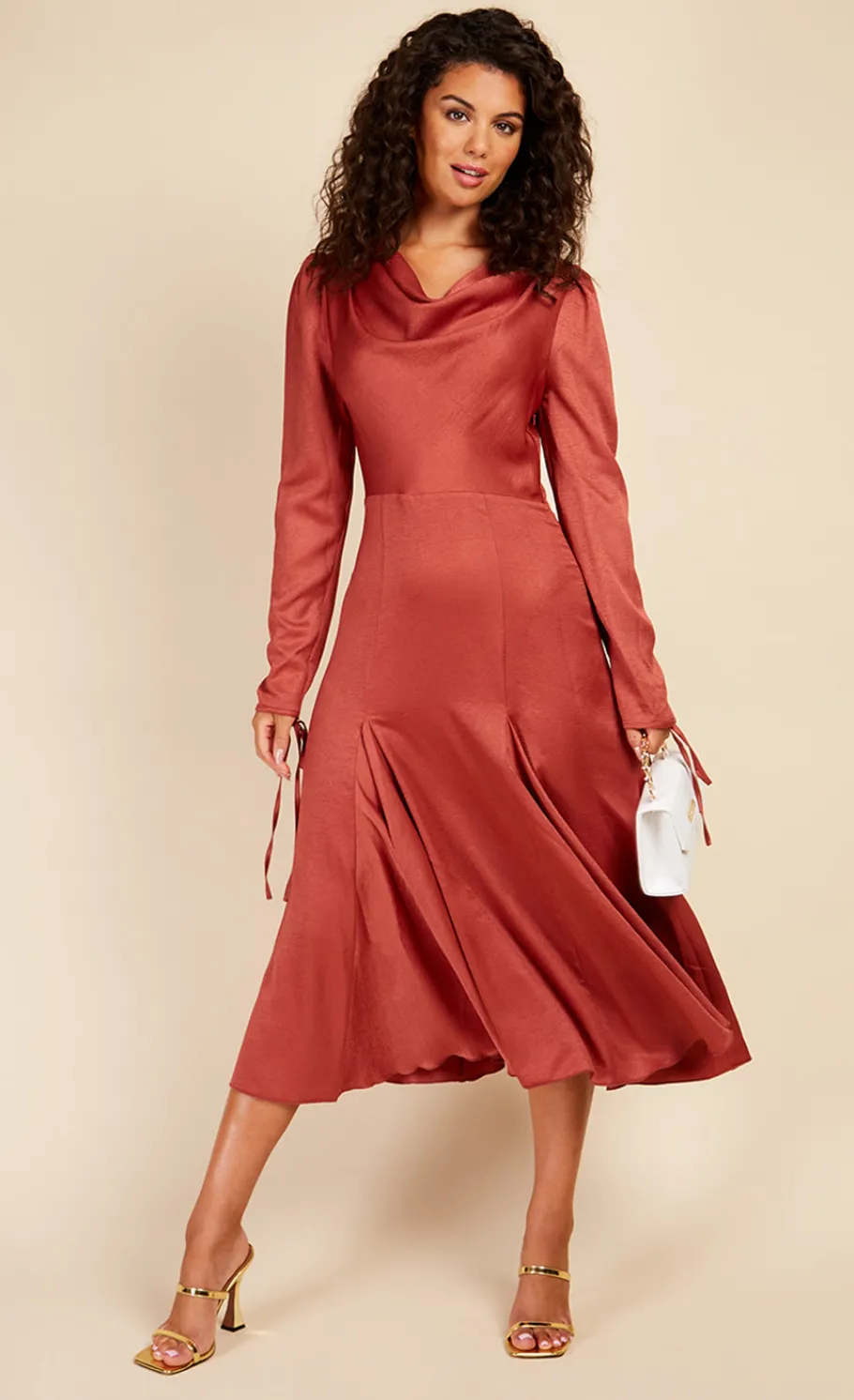 Little Mistress Dresses | Midi Dresses<Rust Satin Cowl Neck Midaxi Dress