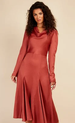 Little Mistress Dresses | Midi Dresses<Rust Satin Cowl Neck Midaxi Dress