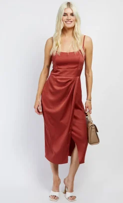 Little Mistress Race Day Edit | Summer / Holiday<Rust Satin Scoop Neck Midi Dress