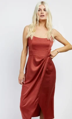 Little Mistress Race Day Edit | Summer / Holiday<Rust Satin Scoop Neck Midi Dress