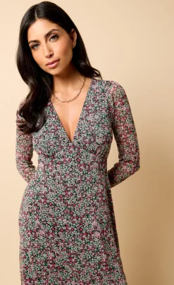 Little Mistress Dresses | Race Day Edit<Saffron and Amber Ditsy Floral Print Midi Dress