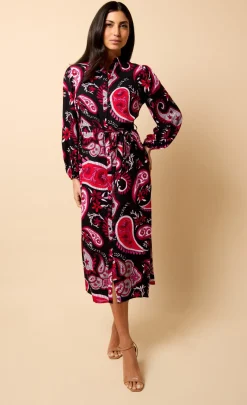 Little Mistress Dresses | Race Day Edit<Saffron and Amber Red Paisley Print Midi Dress