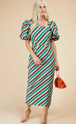 Little Mistress Race Day Edit<Stripe Asymmetric Neck Midaxi Bodycon Dress