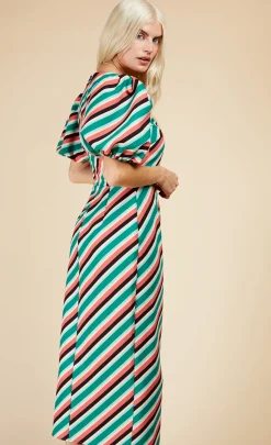 Little Mistress Race Day Edit<Stripe Asymmetric Neck Midaxi Bodycon Dress