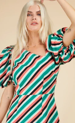 Little Mistress Race Day Edit<Stripe Asymmetric Neck Midaxi Bodycon Dress