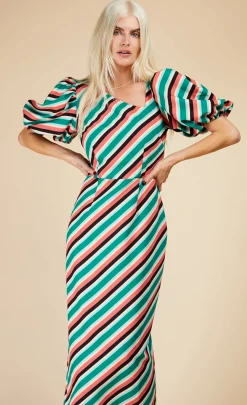Little Mistress Race Day Edit<Stripe Asymmetric Neck Midaxi Bodycon Dress