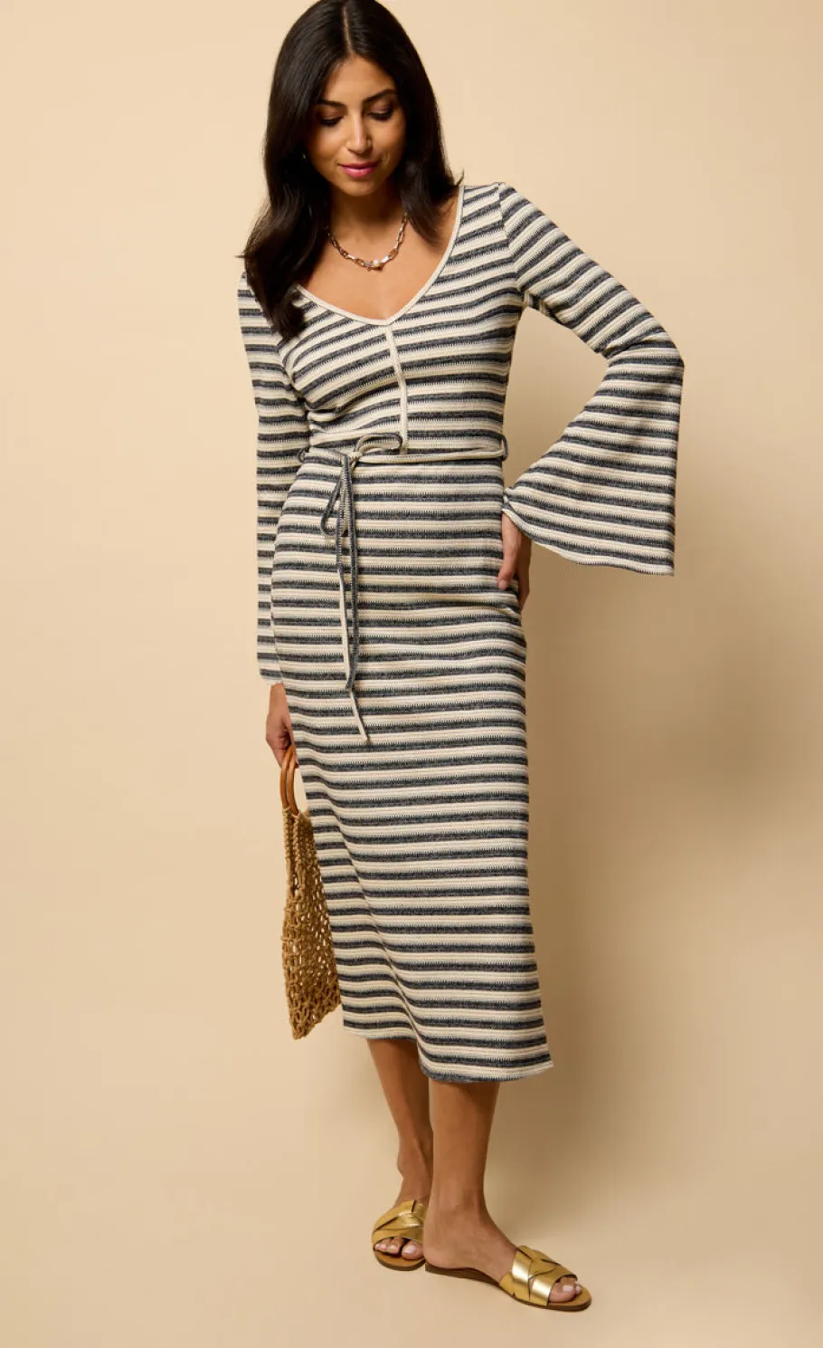 Little Mistress Knitwear | Dresses<Striped Knitted Midaxi Dress