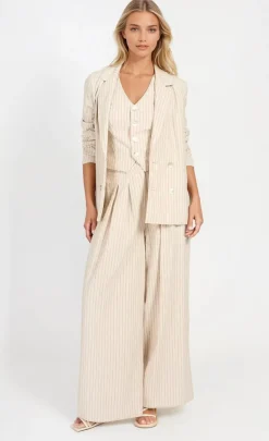 Little Mistress Co-Ords | Office Fashion<Striped Trousers With Linen