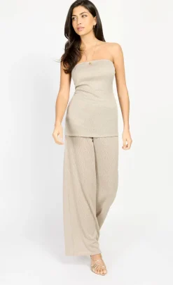 Little Mistress Chloe Lewis Collection | Co-Ords<Taupe Knitted Bandeau Top by Chloe Lewis