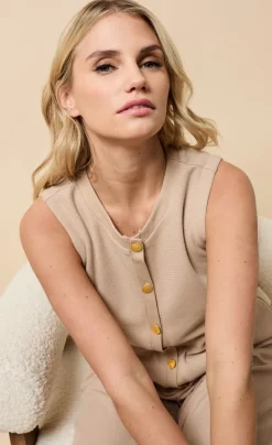 Little Mistress Co-Ords | Knitwear<Taupe Knitted Button Detail Waistcoat