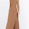Little Mistress Dresses | Race Day Edit<Taupe Lurex Long Sleeve Maxi Dress
