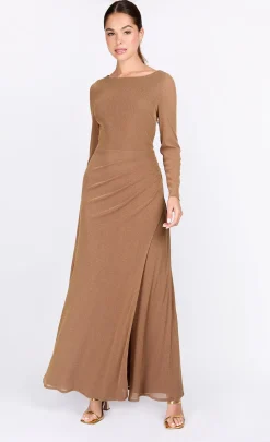 Little Mistress Dresses | Race Day Edit<Taupe Lurex Long Sleeve Maxi Dress