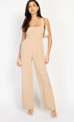 Little Mistress Chloe Lewis Collection | Jumpsuits & Playsuits<Taupe Wide Leg Corset Jumpsuit by Chloe Lewis