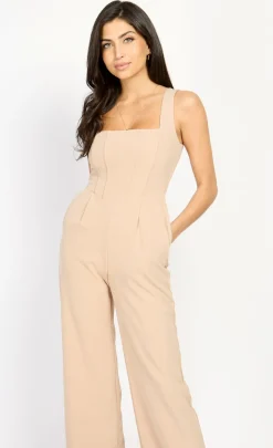Little Mistress Chloe Lewis Collection | Jumpsuits & Playsuits<Taupe Wide Leg Corset Jumpsuit by Chloe Lewis