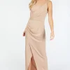 Little Mistress Dresses | Race Day Edit<Tegan Cream Satin Mock Wrap Maxi Dress