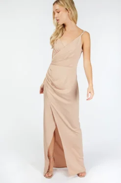 Little Mistress Dresses | Race Day Edit<Tegan Cream Satin Mock Wrap Maxi Dress