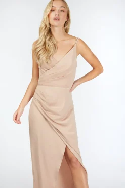Little Mistress Dresses | Race Day Edit<Tegan Cream Satin Mock Wrap Maxi Dress