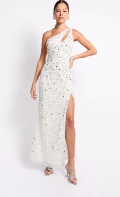 Little Mistress Dresses | Race Day Edit<White Embellished One-Shoulder Maxi Dress