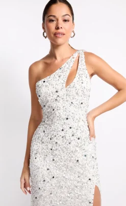 Little Mistress Dresses | Race Day Edit<White Embellished One-Shoulder Maxi Dress