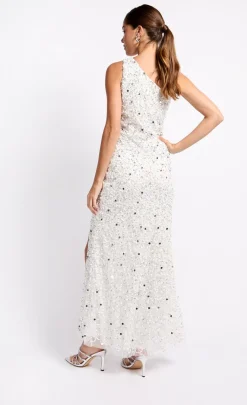 Little Mistress Dresses | Race Day Edit<White Embellished One-Shoulder Maxi Dress